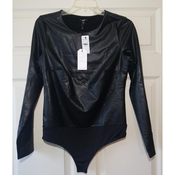 Express Body Contour Faux Leather High Neck Bodysuit, Brand Express - Picture 1 of 6